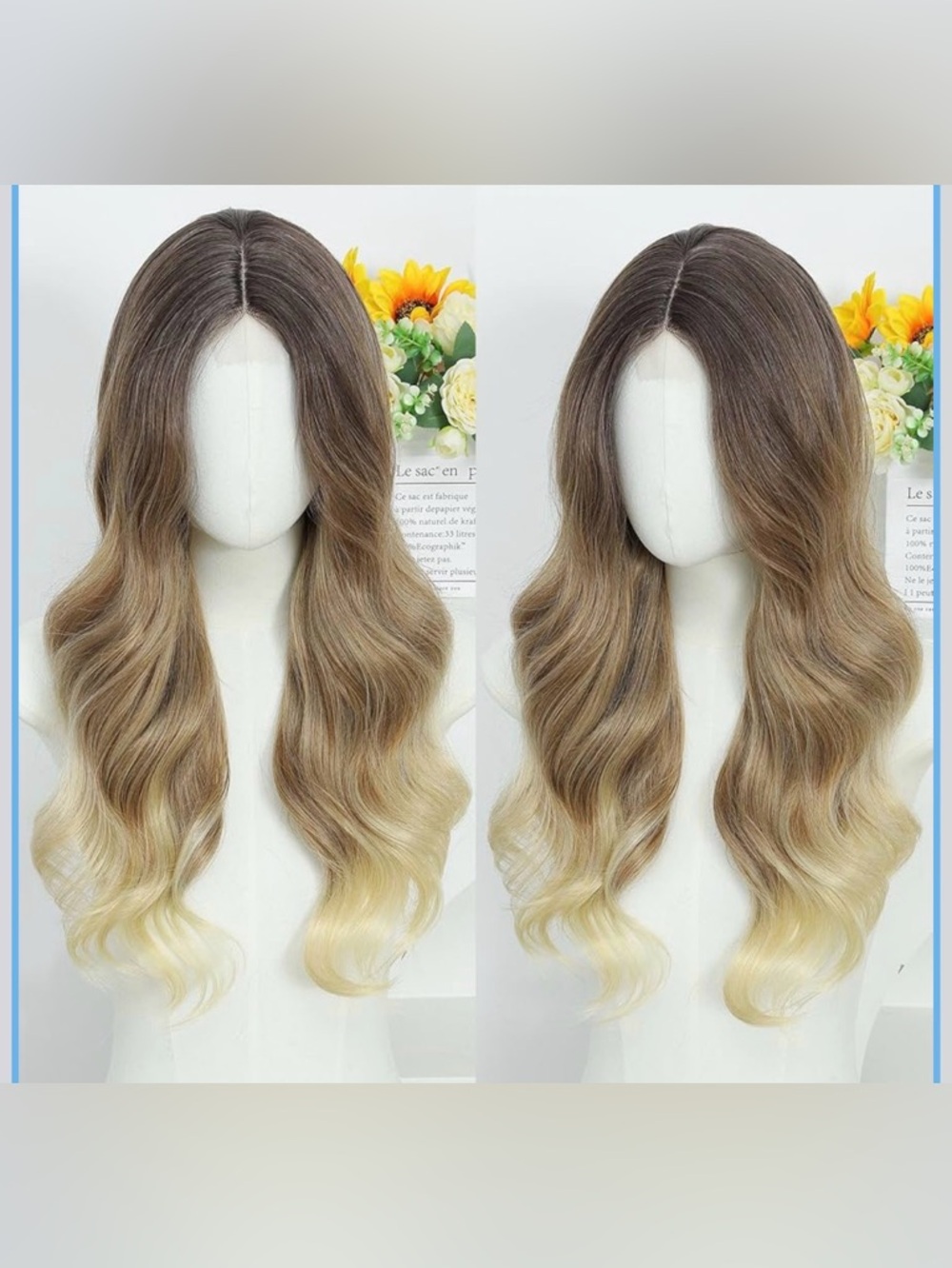 Long Wavy Synthetic Wig, Middle Part Lace Front Wig, 24 Inch Ombre